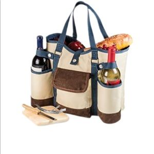 Picnic Time Brand Country Cheese Service and Corkscrew Wine Tote Bag